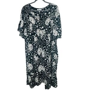 Go Softly Patio Womens Black White Floral Dress 3X Flutter Sleeve Lounge Flowy